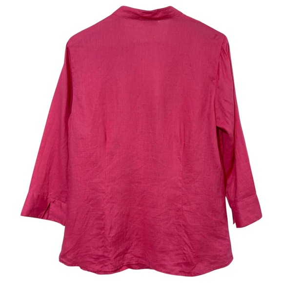 Charter Club Women Linen Shirt Size 12 Button Down Floral Applique Spring Casual - Picture 2 of 4